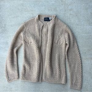 Vintage 100% Acrylic Tan Cardigan With Floral Design Tagged Size‎ M